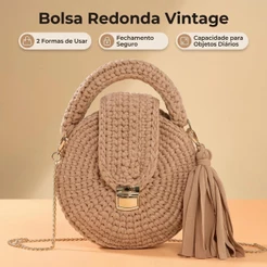 Bolsa Feminina Crochê Redonda Elegante com Alça Transversal Ideal para Passeio Praia e Viagem