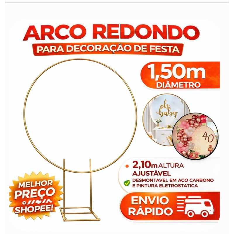 Estrutura Para Painel Arco Redondo Ferro Desmontavel 1,50 Decoração De Festas e Eventos Arco Bexigas Regulavel