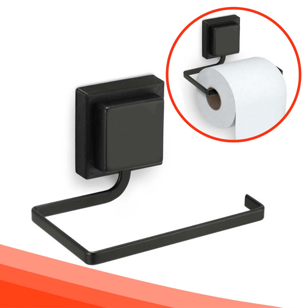 Porta Rolo De Papel Higiênico Preto Com Fixação Adesiva 3m Suporte Banheiro Papeleiro Sem Furo