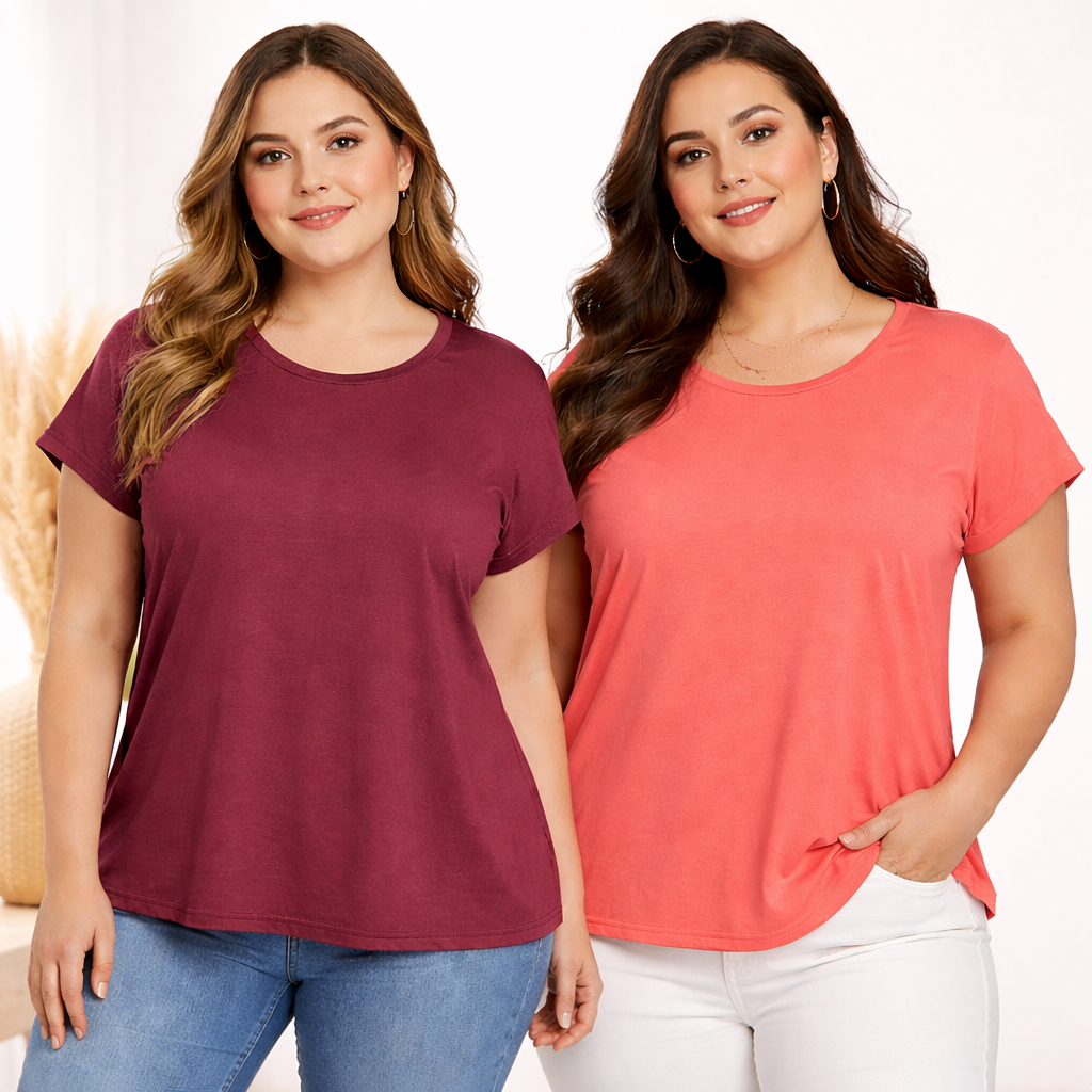 Blusa Feminina Mullet Plus Size Básica Lisa Manga Curta Confortável Soltinha |49L| Lançamento