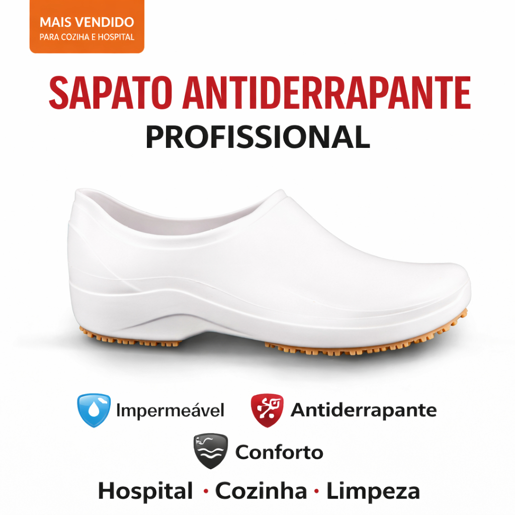 Sapato Antiderrapante Profissional Steelflex Grip Impermeável Hospital Cozinha Limpeza