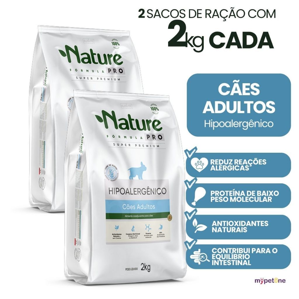 Kit com 2 Ração Nature Fórmula Pro Cães Adultos Hipoalergênico 2kg