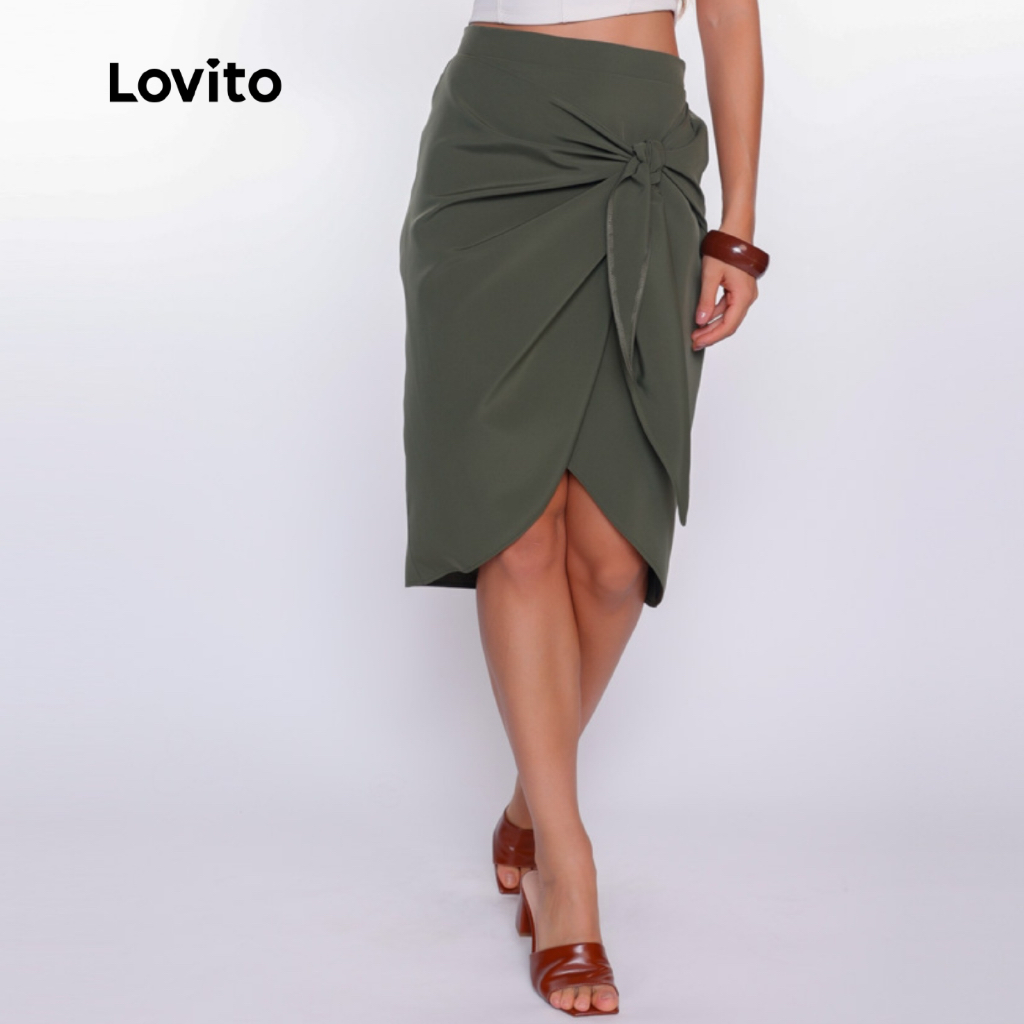 Lovito Saia Transpasse Laço Verde Moda Feminina BRSKB17211751