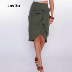 Lovito Saia Transpasse Laço Verde Moda Feminina BRSKB17211751