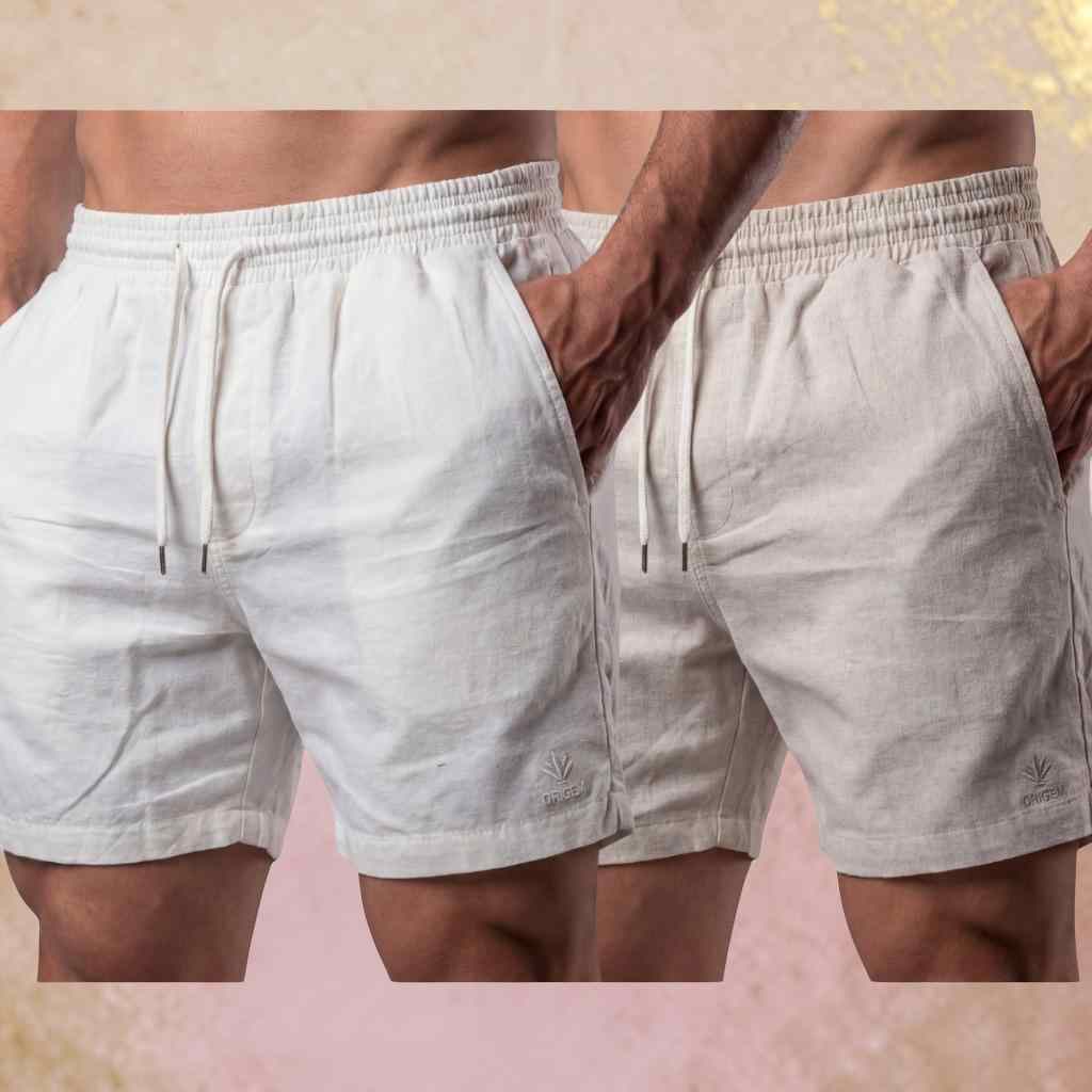 Kit 2 Bermudas Masculinas Estilo Linho com Elastano Leve Confortável | QR Modas