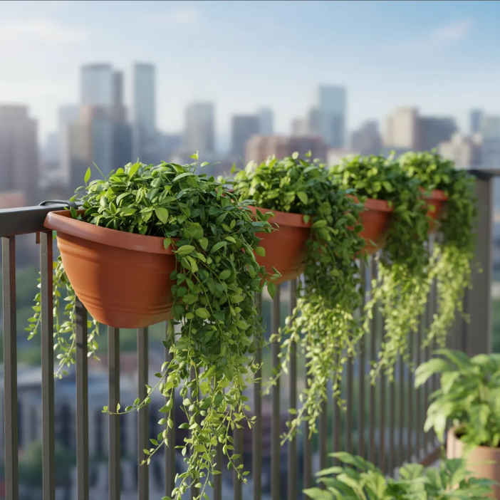 Jogo Vasos de Parede Meia Lua MARROM de 1 Litro para Jardim Vertical Vaso Plástico Cerâmica Meia Lua