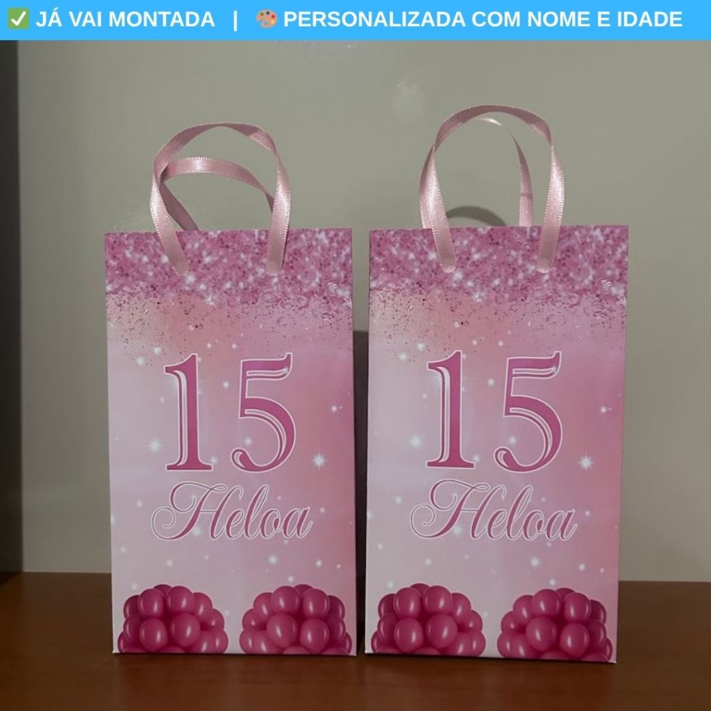 Sacolinha Personalizada Surpresa 15 Anos Rosa Bebê Pink Lembrancinha Aniversário Debutante