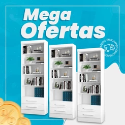 Kit 3 Estantes Livreiro 2 Gavetas e 5 Prateleiras Fancy Q01 Branco - Mpozenato
