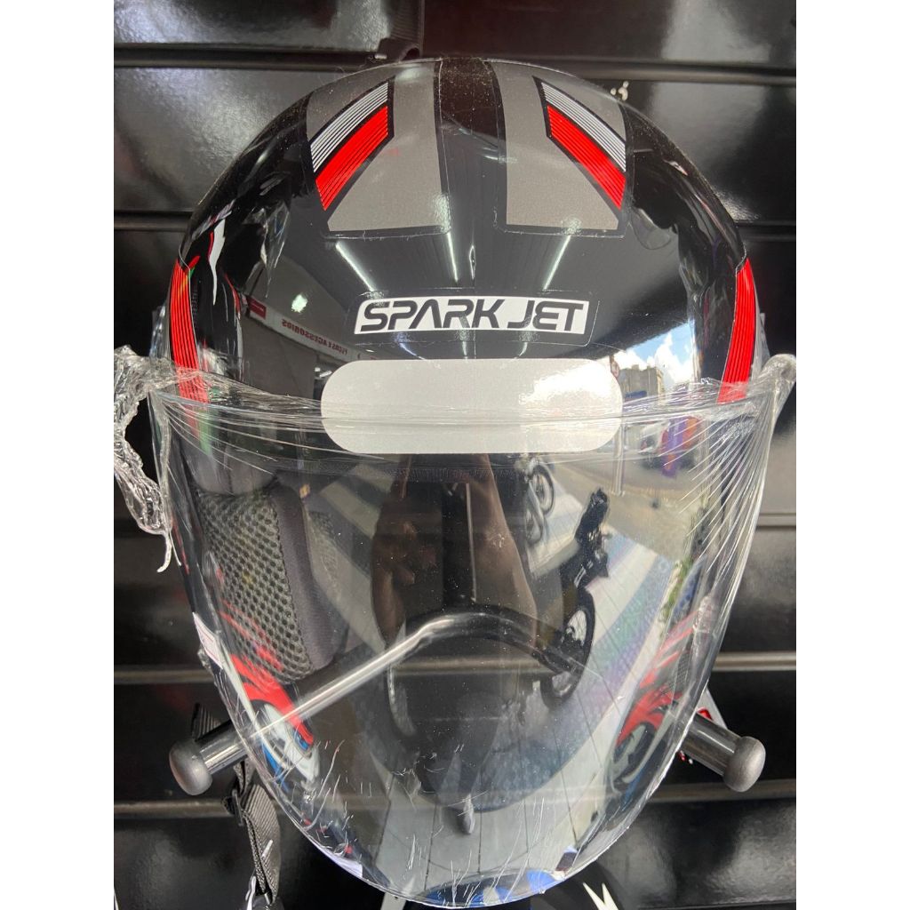 Capacete Moto Aberto Ebf Spark Jet Sting Preto/Vermelha