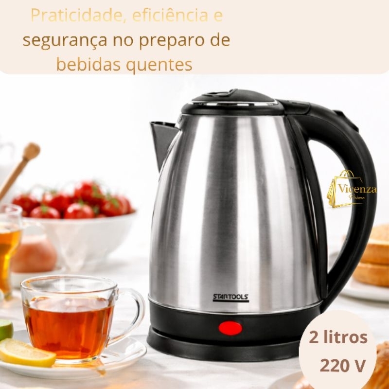 Chaleira Eletrica Inox Capacidade 2 Litros Aquecimento Rapido Design Moderno 220V prático esquenta chá café