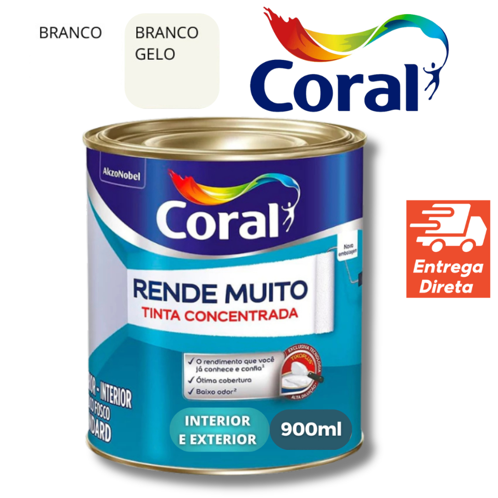 Tinta Acrilica Rende Muito 900ml Coral Branco/Gelo Tinta de Parede para Pintura /Quarto/Banheiro/Coz