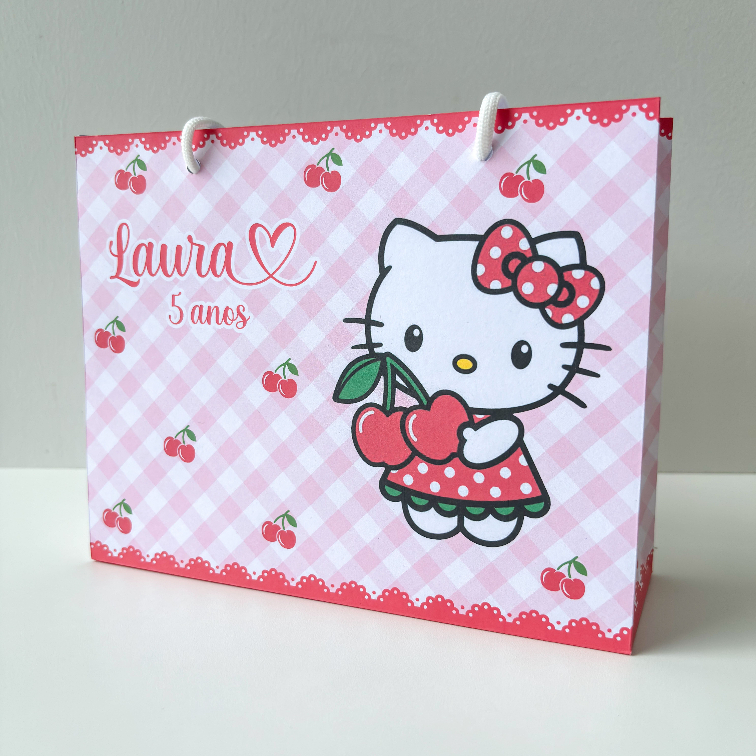 Sacolinha Sacola Personalizada | Chá de bebe | Lembrancinha Hello Kitty Cereja Cerejinha