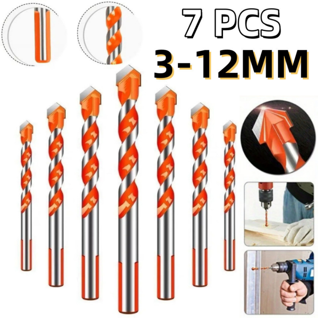 Kit 7 Brocas de carboneto Triangular Titânio Profissionais 3-12mm Para Fura Tudo