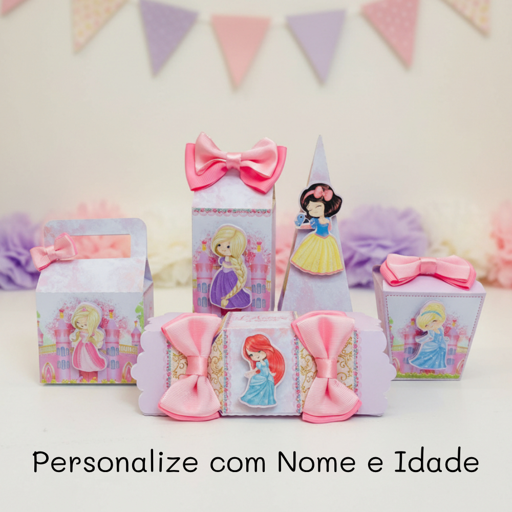 Kit Festa Caixinhas Personalizadas PRINCESAS Pegue e Monte Papel Fotográfico
