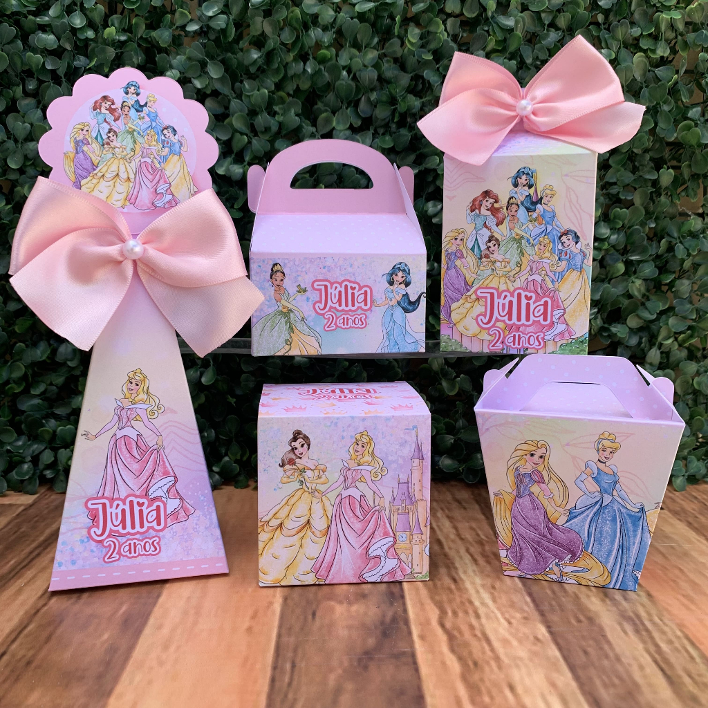 PEGUE E MONTE Caixinhas Personalizadas Princesas Disney Aquarela Lembrancinha Kit Festa Aniversário