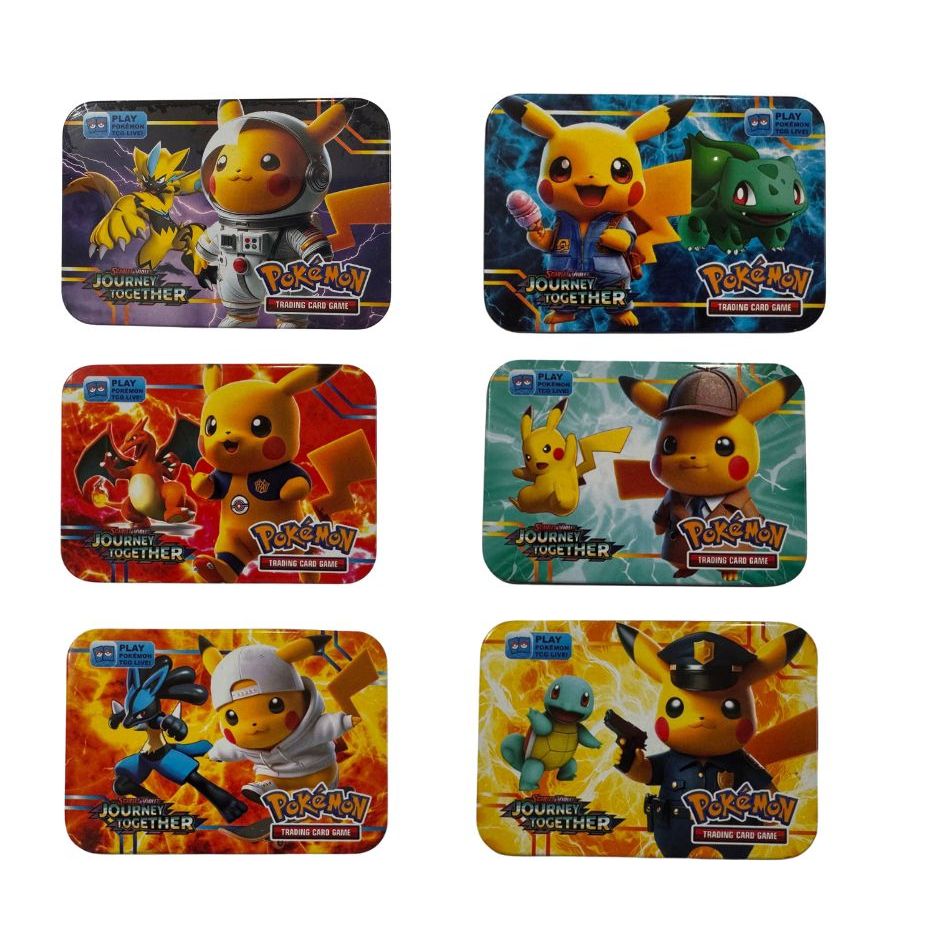 kit 40 cartinhas pokemóm + latinha para guardar cartinha rara