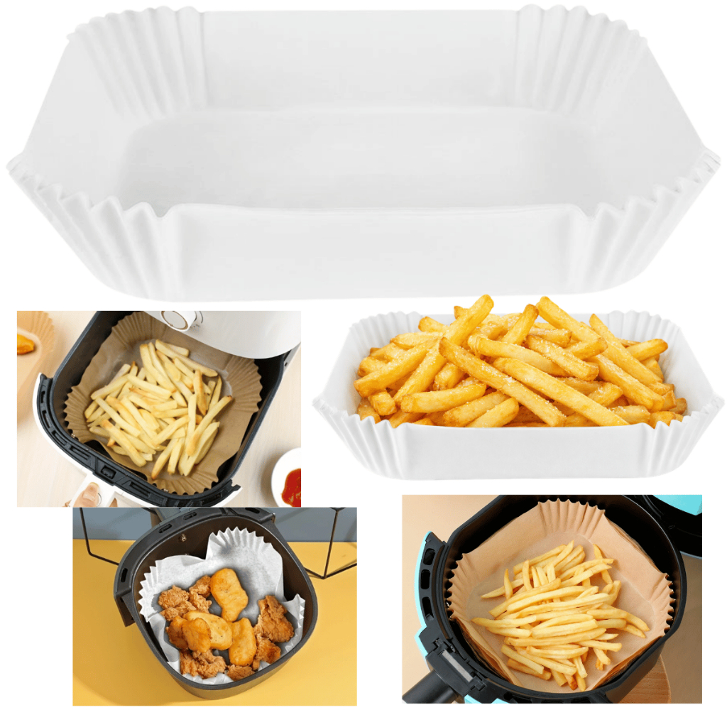 Kit 50 Formas Papel Air Fryer Descartável Protetor Cesto Forno Assar Gratinar Alimentos Cozinha