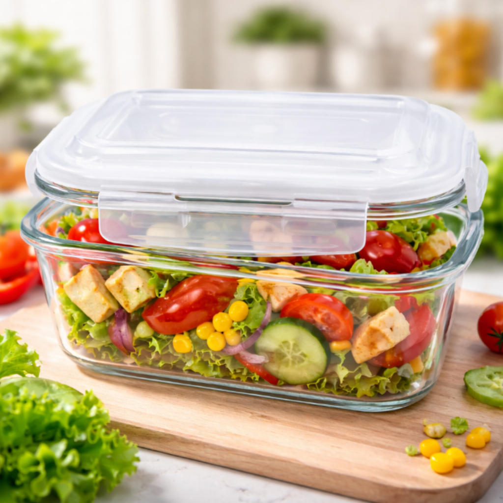 Kit 5 a 10 Potes Hermético 1040ml Vidro 4 Travas Marmita Armazenamento De Alimentos Cozinha Tampa Plástico Mantimento