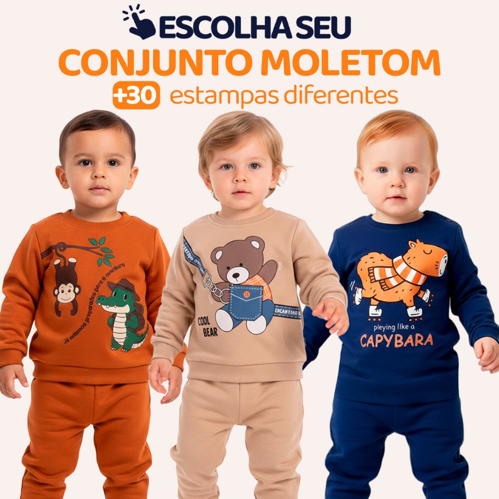 Conjunto Moletom Bebe Menino Escolha Seu Modelo, com Estampas Divertidas e Conforto Infantil Bebê Masculino Inverno l04