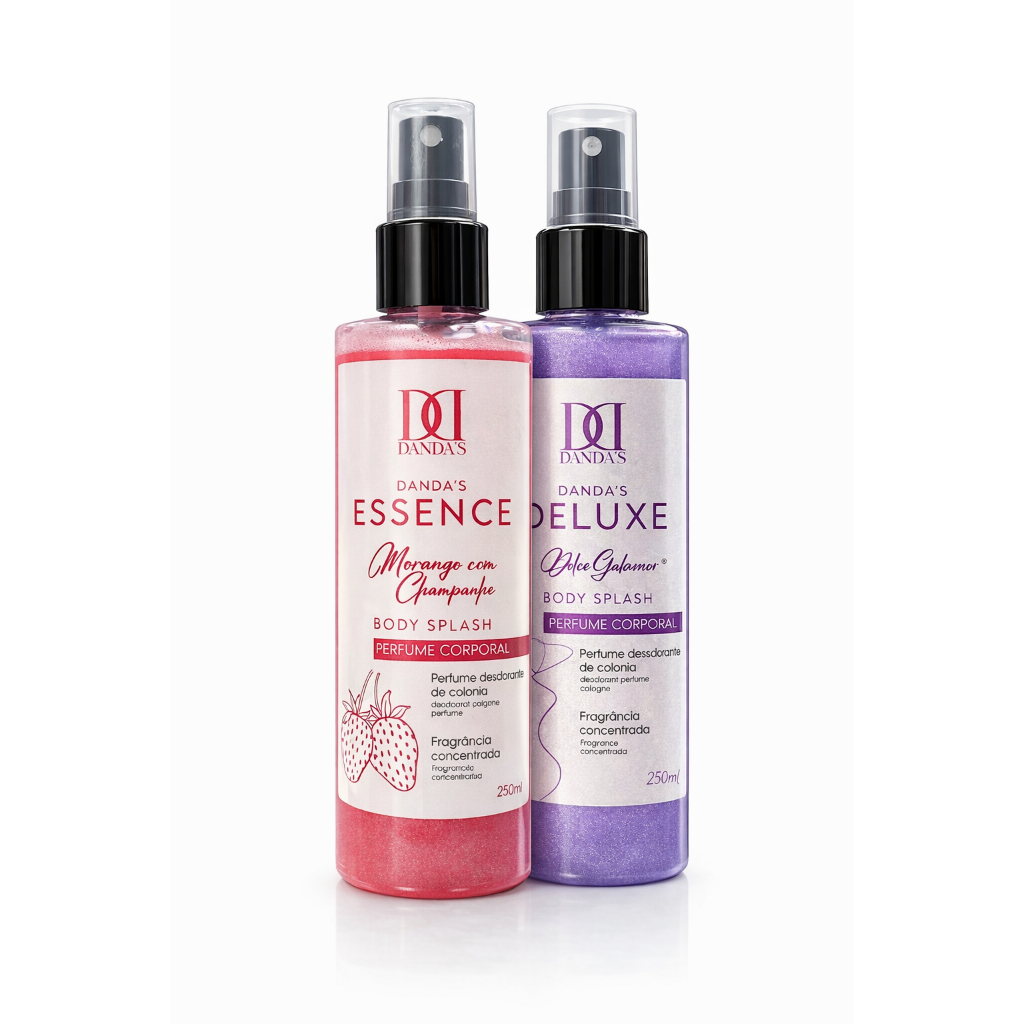 Body Splash Danda’s 250ml Essence Morango com Champanhe + Deluxe Dolce Glamor Perfume Corporal