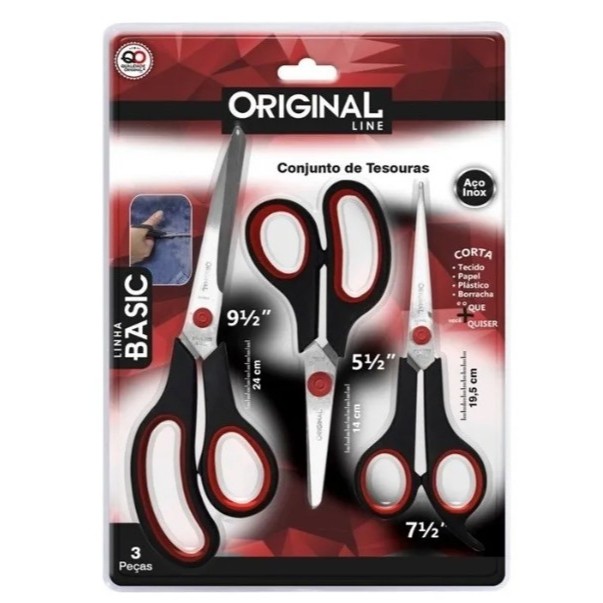 Kit 3 Tesouras Multiuso Aço Inox Resistente Corte Preciso