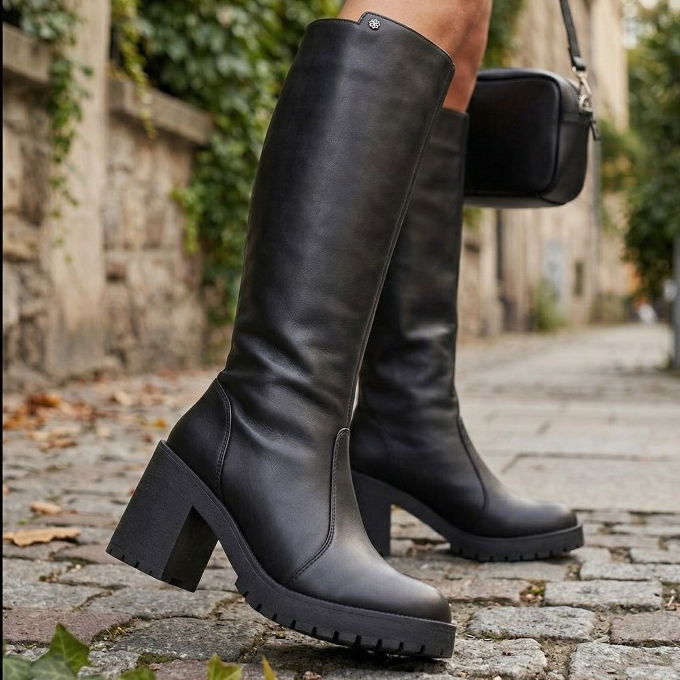 Bota Country Feminina Moderna Lisa Texana Luxuosa Casual Cano Longo Inverno