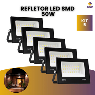 Kit 5 Refletor Led 50w Holofote Bivolt Luz Prova D'água Luz Branco Frio em Oferta na Shopee