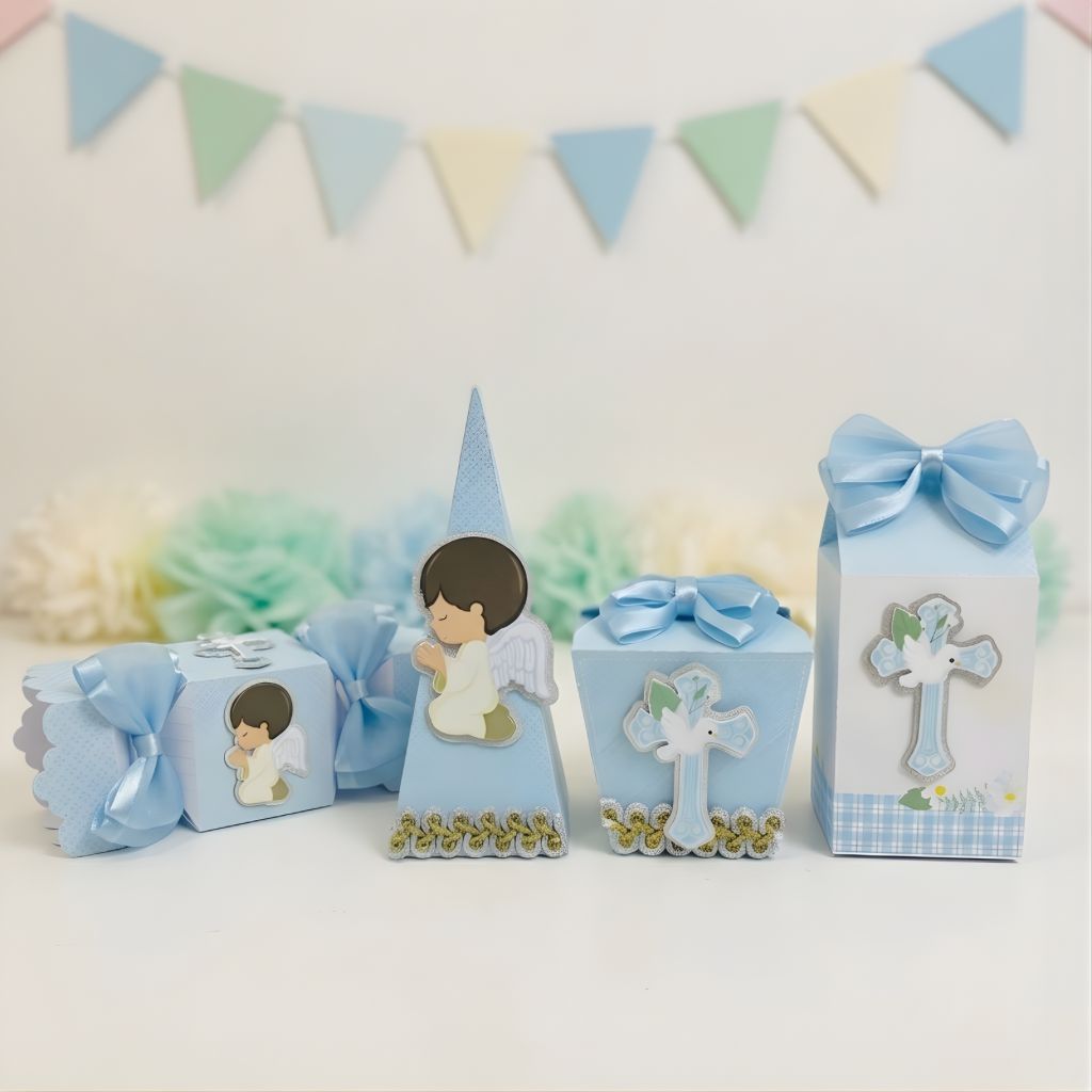Kit Festa Caixinhas Personalizadas Batizado Menino|Lembrancinha|Pegue e monte|Aniversário Infantil