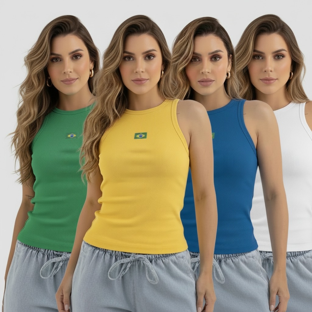 Regata Feminina Brasil Ribana Premium com Bandeira Brasil em BORDADO Modelagem ajustada - Edição Copa Do Mundo 2026 -