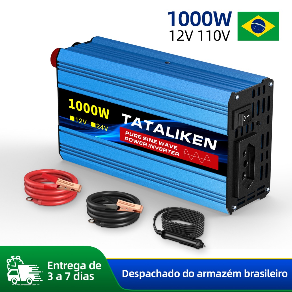 Inversor de Onda Senoidal Pura 12V/24V 220V 1000W Painel Solar para Carro Motorhome Geladeira Ar Condicionado Soldagem