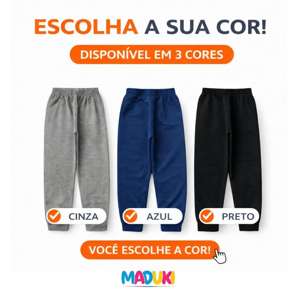 Calças De Moletom Infantil Juvenil Masculino e Feminino 1 a 16 - Escolha as Cores