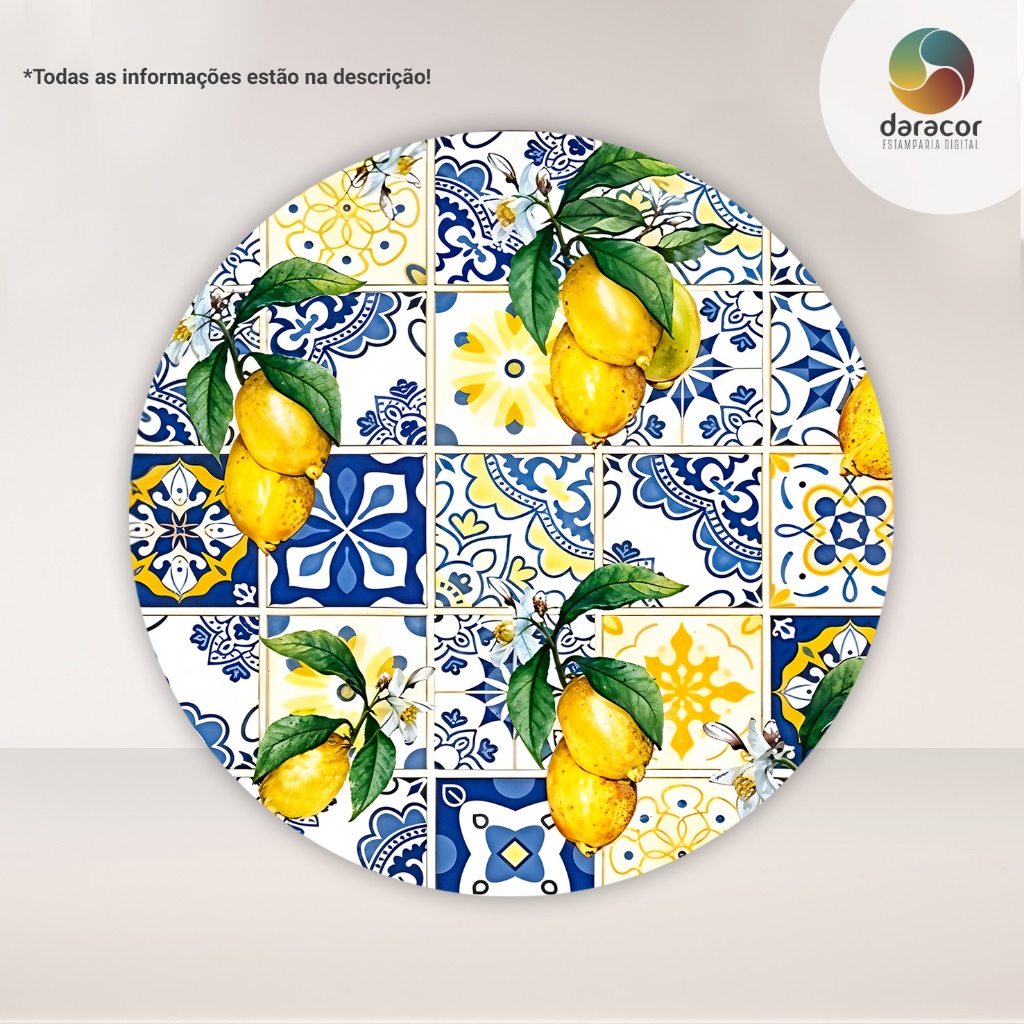 Capa de Painel Redondo Estampa Limões C/Elástico - Tam Diversos