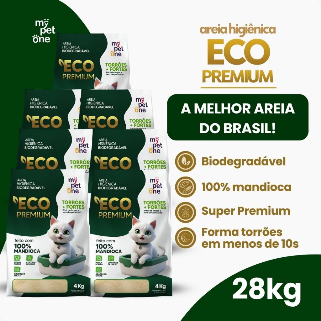 Kit com 7 Areia Biodegradável 4kg Eco Premium Grãos Finos Mandioca - MyPetOne