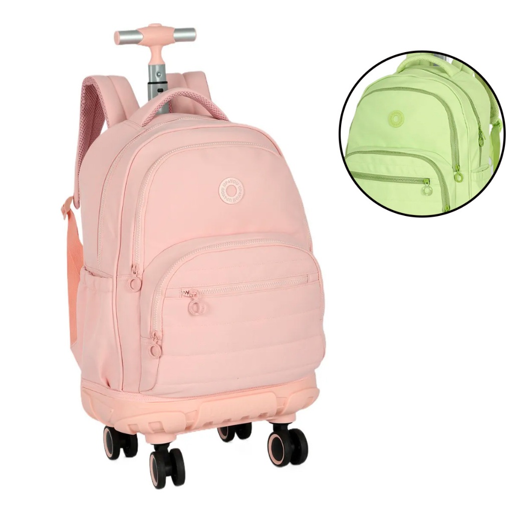 Mochila de Rodinhas e Costas 360° Carrinho Escolar Juvenil Mate Luxcel Up4you Ofc Menino Menina
