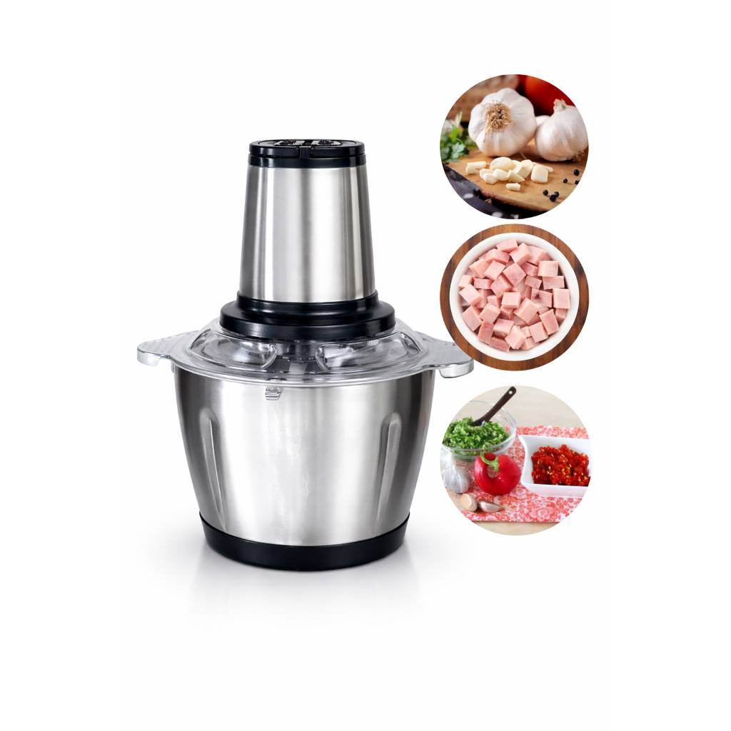 Picador Triturador Elétrico 2L Inox 220V Processador de Alimentos Carne Alho Legumes Mixer Multifuncional
