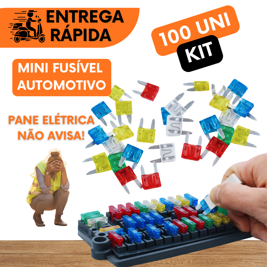 KIT MINI 100 FUSÍVEIS AUTOMOTIVOS AMPERAGENS 5A, 10A, 15A, 20A, 25A E 30A | FUSÍVEL CARRO E MOTO