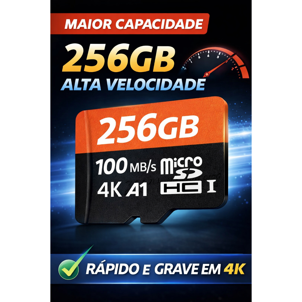 Cartão de Memória Micro Sd 256Gb 100mb/s Para Câmeras Wi-fi Nintendo Switch Drone Gopro Celular Tablet classe 10 Full HD