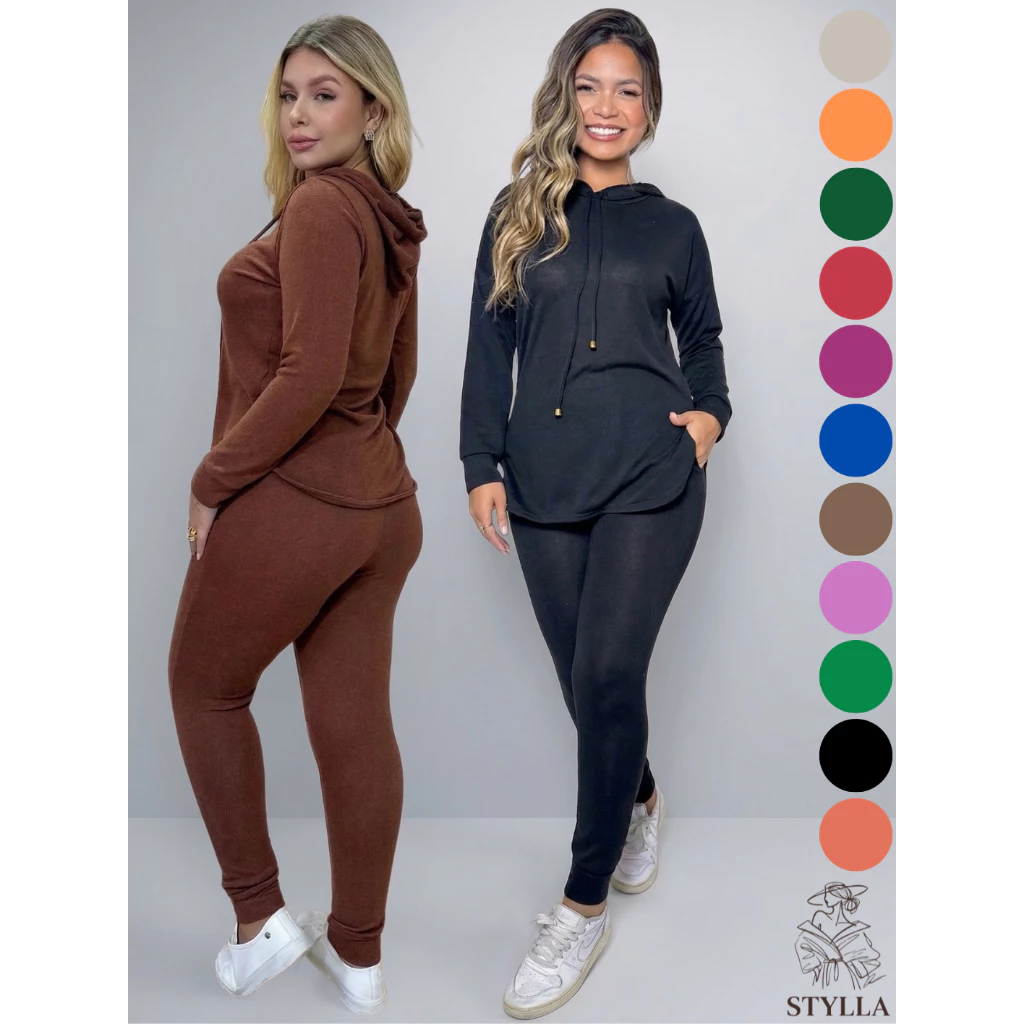 Conjunto Feminino de Frio Lanzinha 2 Peças Calça Jogger Blusa com Capuz Outono Inverno 2025 Moda Feminina Plus M ao G2 — imagem 1