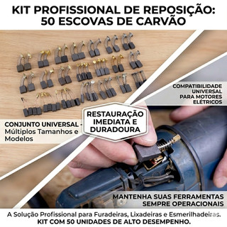 Kit 50 Escovas de Carvão Motor Universal Furadeira Lixadeira Esmerilhadeira Reposição Profissional