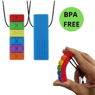 Colar Mordedor Autismo TDAH infantil de Silicone Sensorial Anti Estresse Mastigável formato lego em Oferta na Shopee