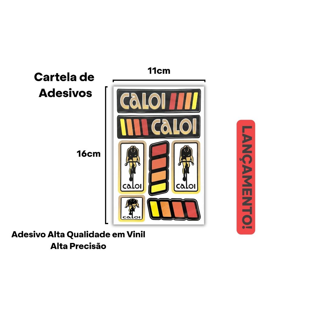 Cartela de Adesivos Caloi Bike Vinil Alta Qualidade Para Moto Carro Bicicleta