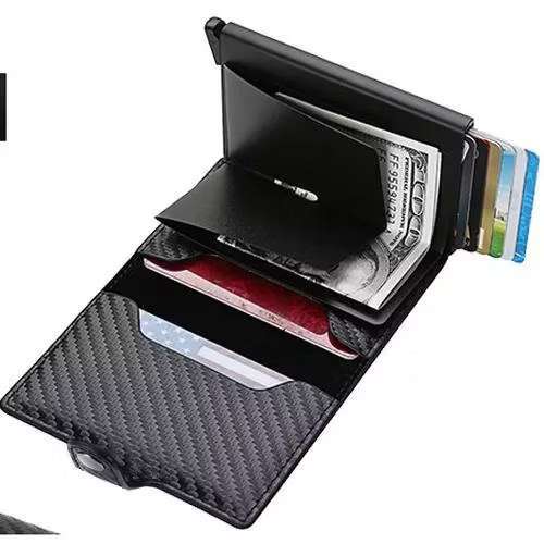 Carteira masculina de PU, grande capacidade, com múltiplos compartimentos para cartões, modelo 1005.