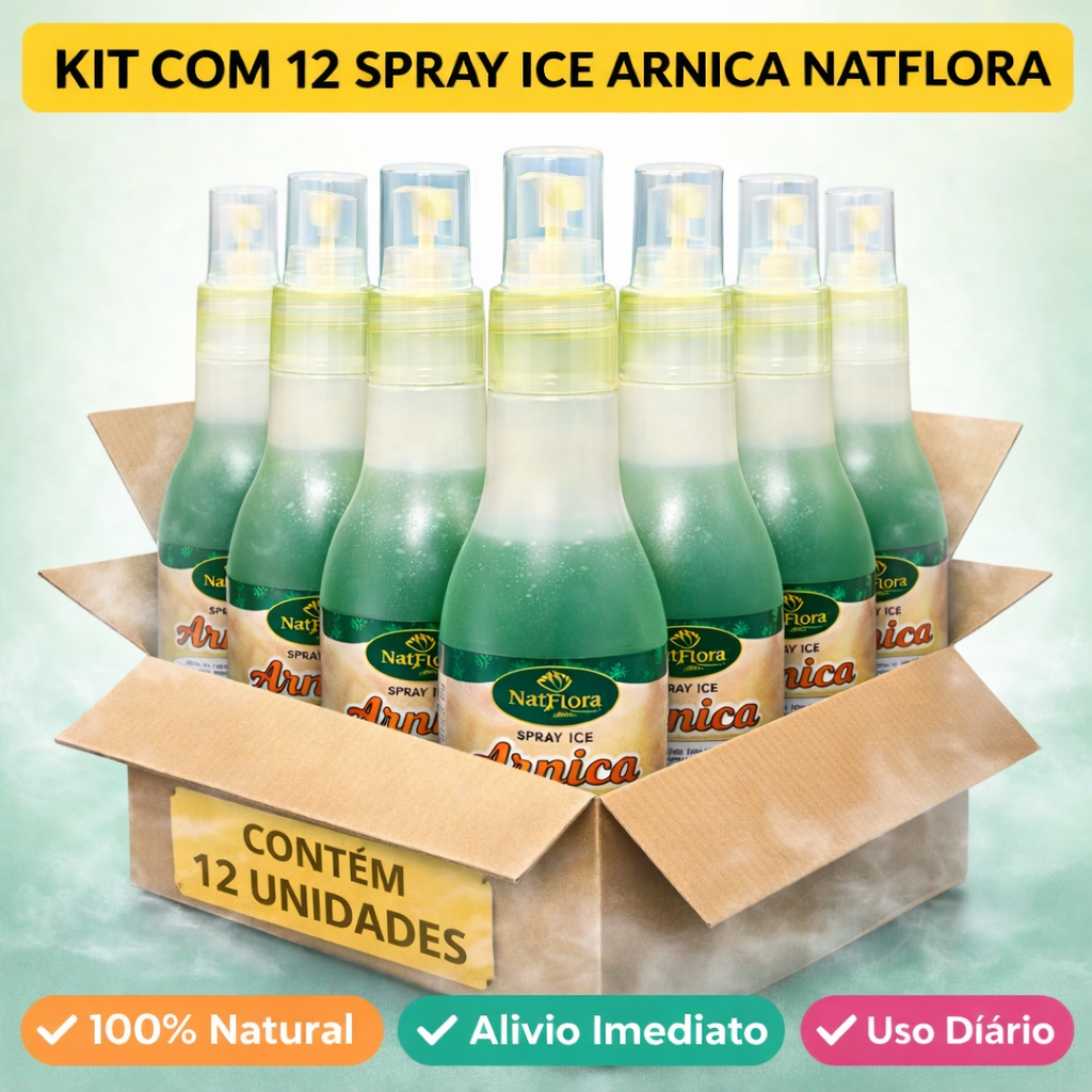Kit 12 Spray Ice Arnica NatyFlora Alívio Imediato da  Dor Muscular efeito Gelado/Quente 100% Natural