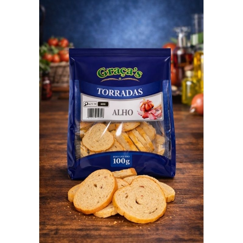 Kit Torrada alho graças / snack, torradinhas crocantes / kit com 3 ou 4 unidades