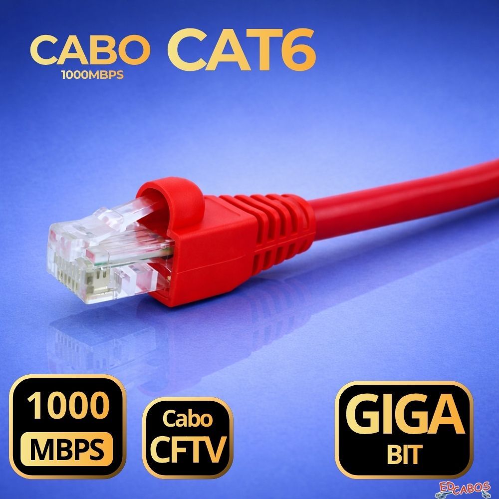 CABO DE REDE CAT6 VERMELHO GIGABIT UTP ALTA VELOCIDADE 1 Metro 2 Metros 3 Metros 5 Metros 10 Metros