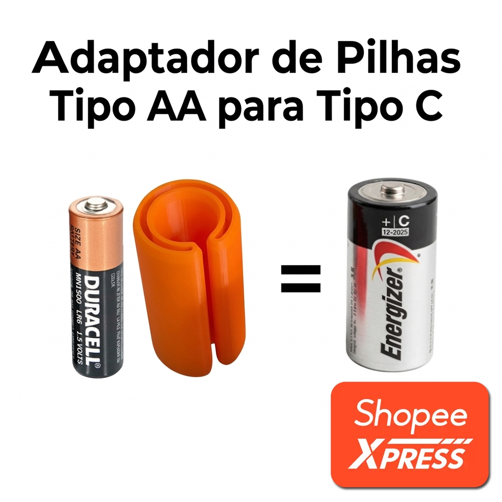 Adaptador Pilha Tipo AA Para Tipo C - Suporte para pilha