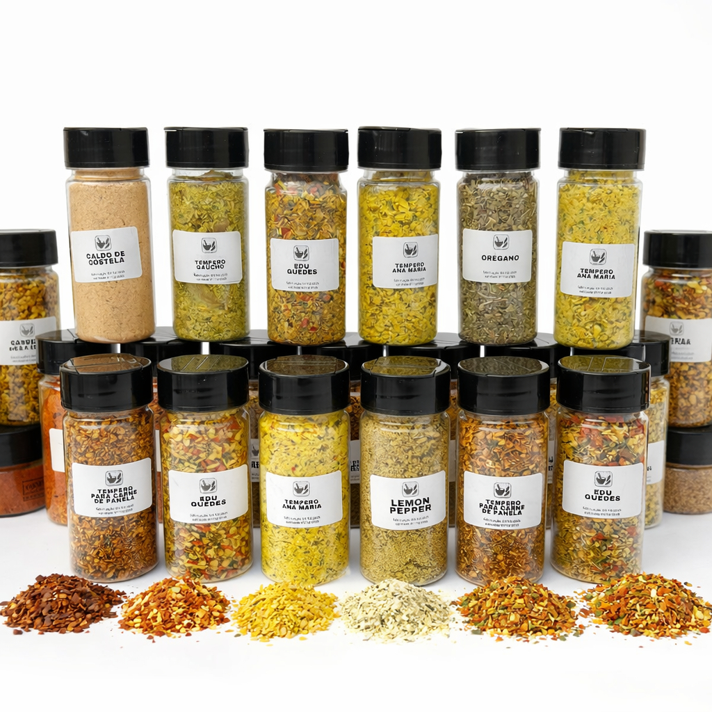 Kit com 10 Condimentos Naturais no Pote com Tampa Dosadora ou em Refil à sua escolha | Envio Rápido em Oferta na Shopee