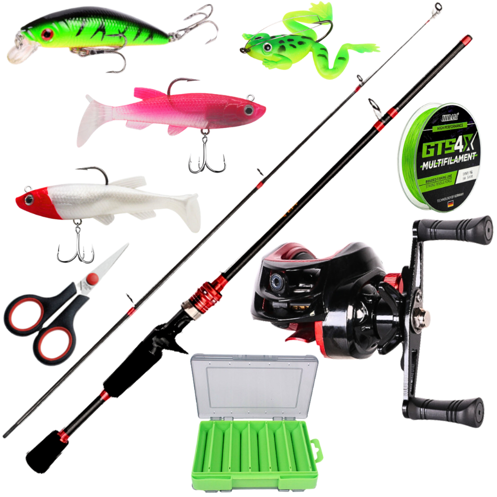 Kit Carretilha de Pesca Anticabeleira Drag 10 kg Vara Fibra Carbono Isca Artificial Tucunaré Tilapia
