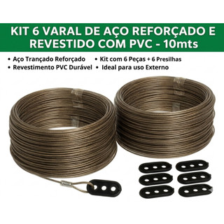 kit 6 Varal de aço revestido com pvc reforçado