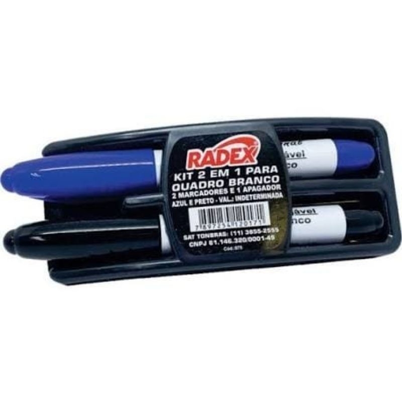 Kit Apagador RADEX+ 2 Pincel Quadro Branco azul e preto